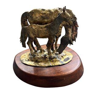 Brutalist Bill Lett Mixed Metal Sculpture Signed MCM Statue Horses Bronze Copper